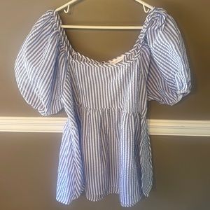 Blue and White sear-sucker blouse